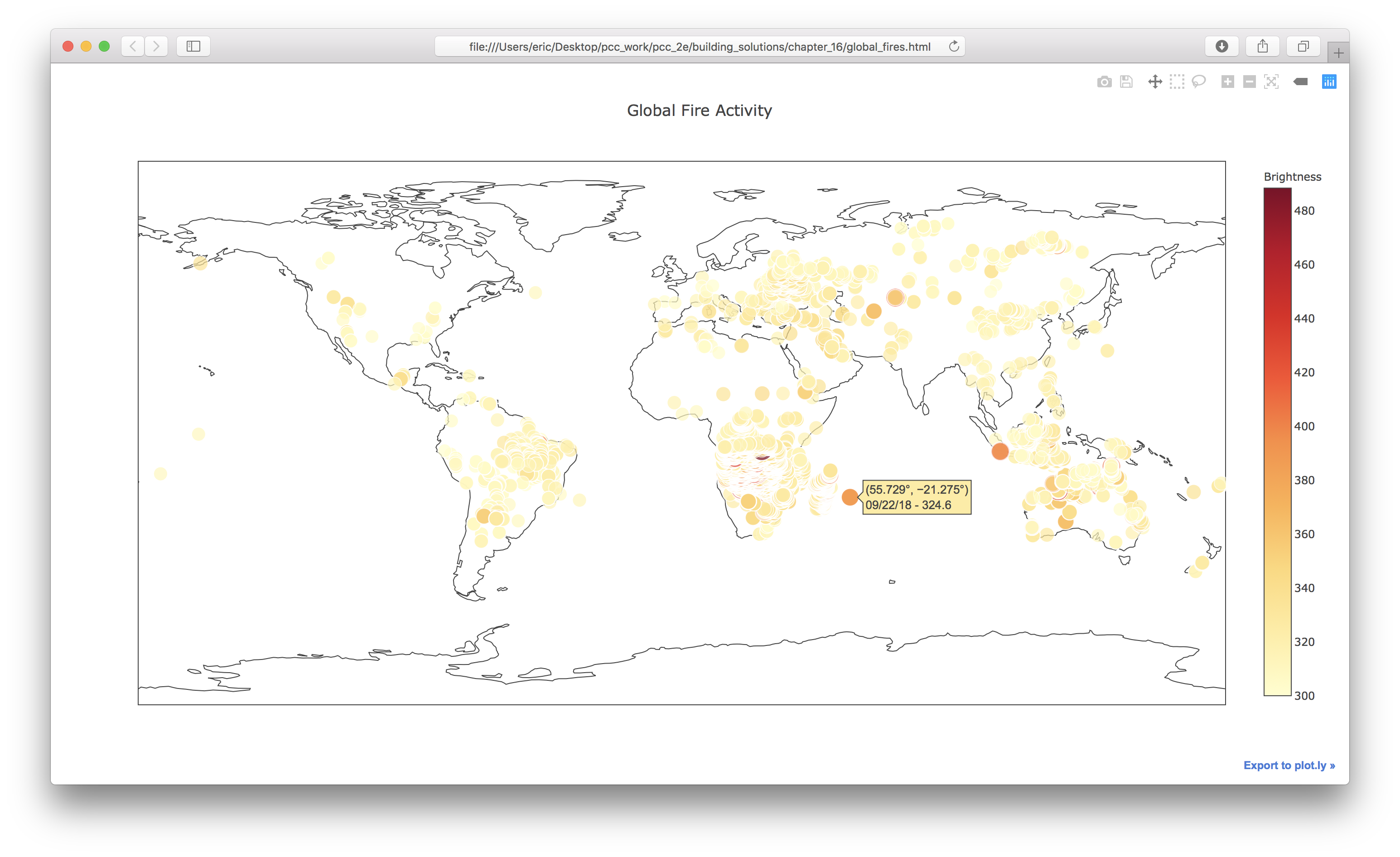 Map of global fire activity over 1-day period